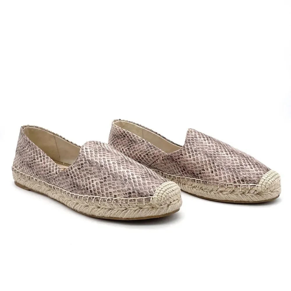 Sam Edelman Kesia Espadrilles Size 8.5 Snake Print Leather Flats Slip-On Taupe